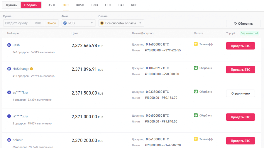 Вывод фиатных средств через Р2Р-платформу Binance